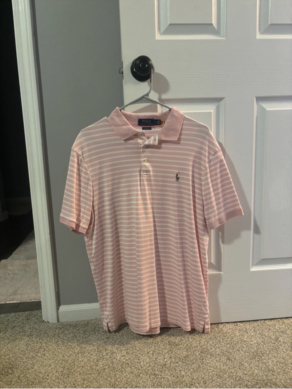 Ralph Lauren Men’s Pink and White Striped Polo